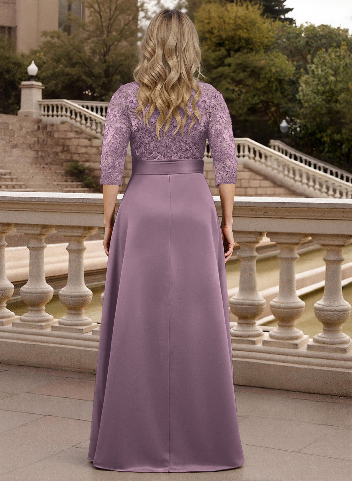 Classic V-Neck Bow Accented Satin Mother Of The Bride Dresses With Lace