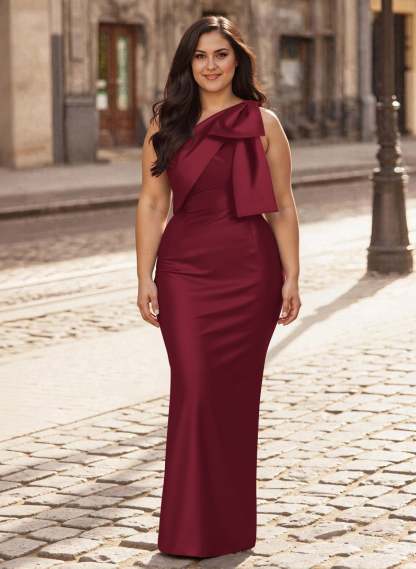 Sheath/Column One-Shoulder Satin Mother Of The Bride Dresses With Bow(s), product image 26