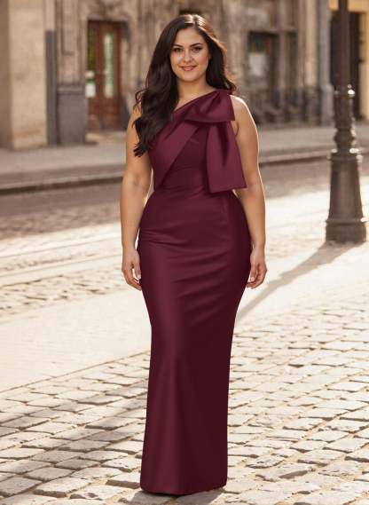 Sheath/Column One-Shoulder Satin Mother Of The Bride Dresses With Bow(s), product image 27