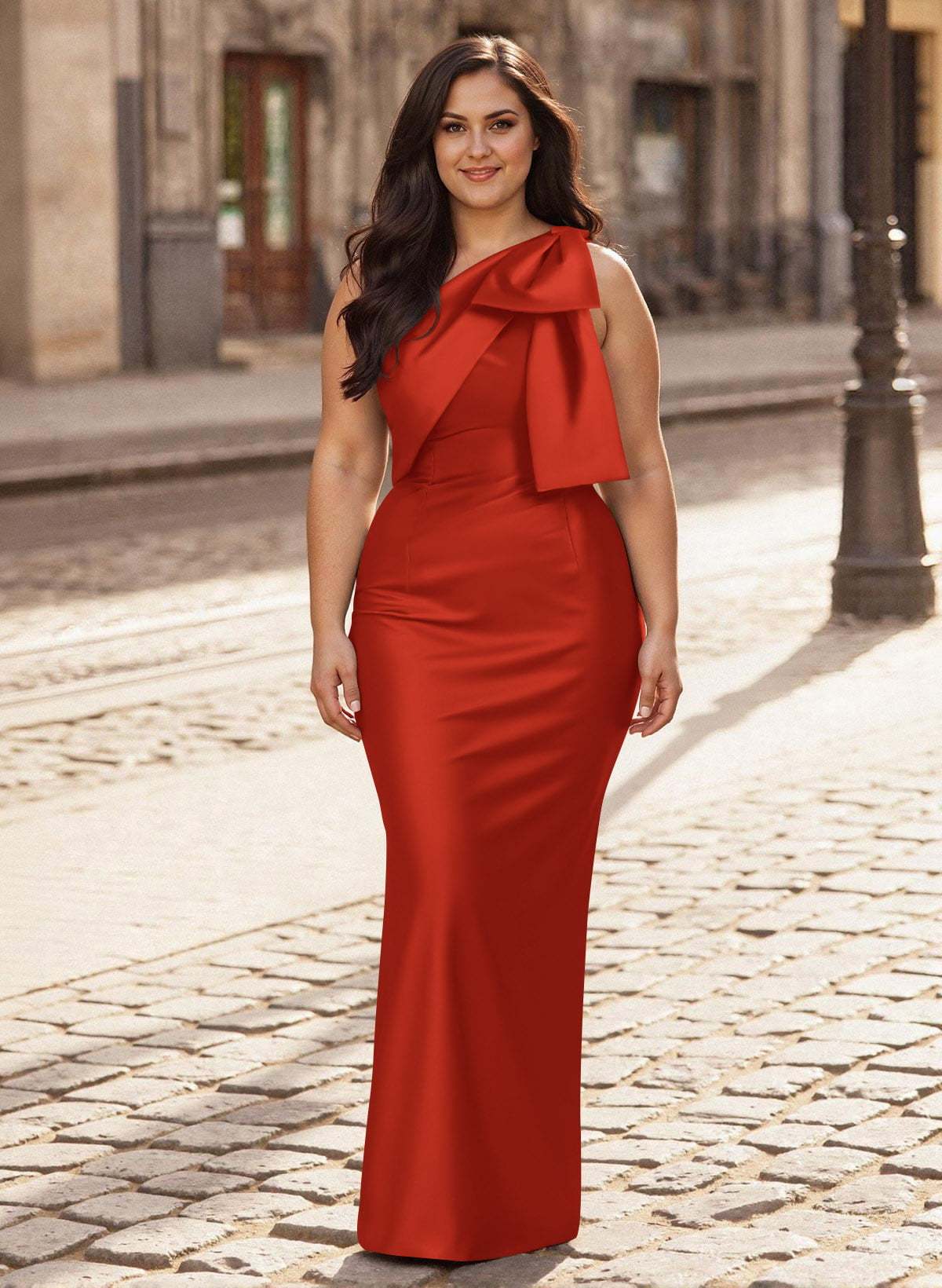 Sheath/Column One-Shoulder Satin Mother Of The Bride Dresses With Bow(s), product image 30