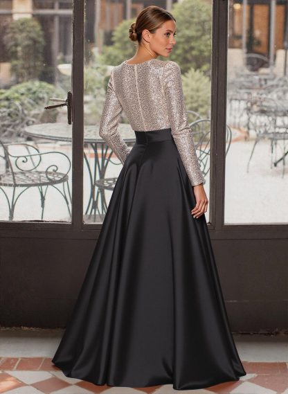 A-Line V-Neck Long Sleeves Floor-Length Satin Mother Of The Bride Dresses With Bow(s)