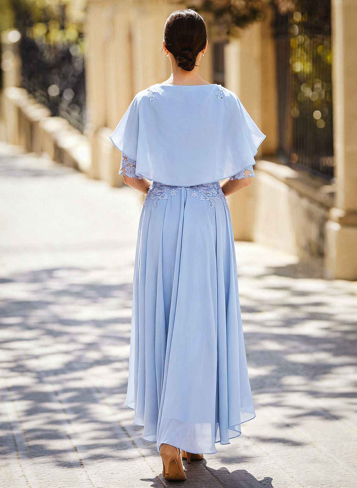 Illusion Neck 1/2 Sleeves A-Line Ankle-Length Chiffon Mother Of The Bride Dresses