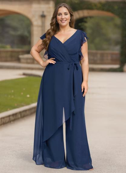 Jumpsuit/Pantsuit Chiffon(Non-Stretch) Mother Of The Bride Dresses in Navy Blue, US2