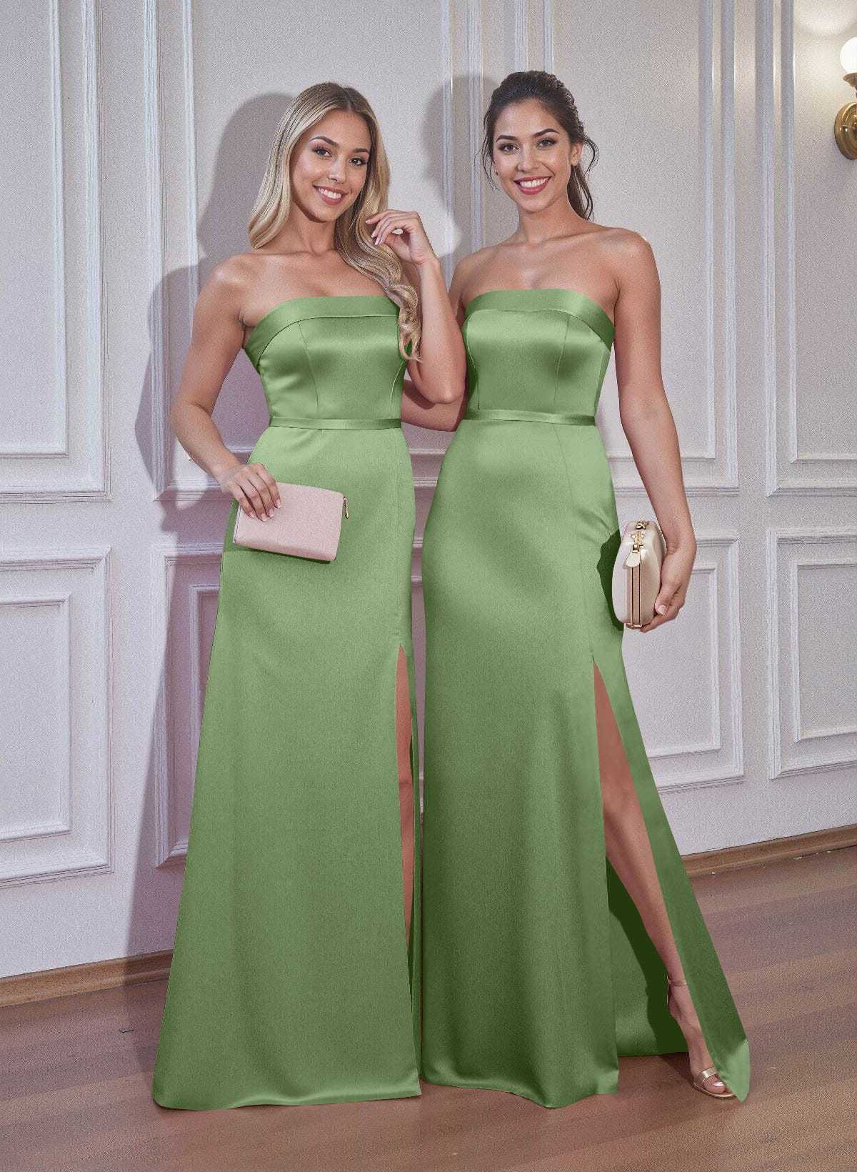 A-Line Strapless Sleeveless Floor-Length Satin Bridesmaid Dresses With Bow(s), product image 83
