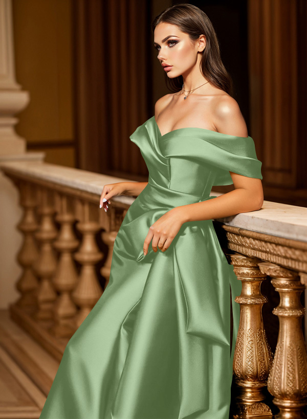 Trumpet/Mermaid Off-The-Shoulder Sleeveless Sweep Train Satin Bridesmaid Dresses, product image 94