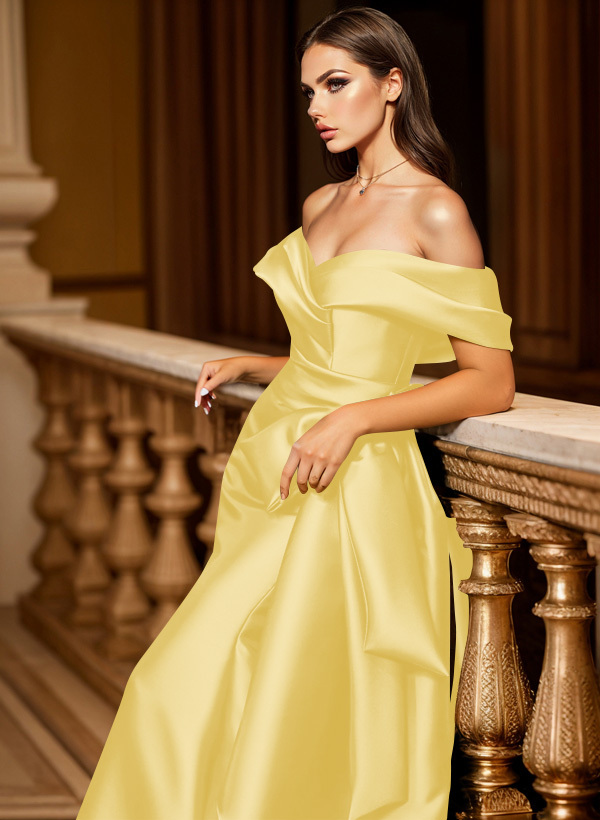Trumpet/Mermaid Off-The-Shoulder Sleeveless Sweep Train Satin Bridesmaid Dresses, product image 108