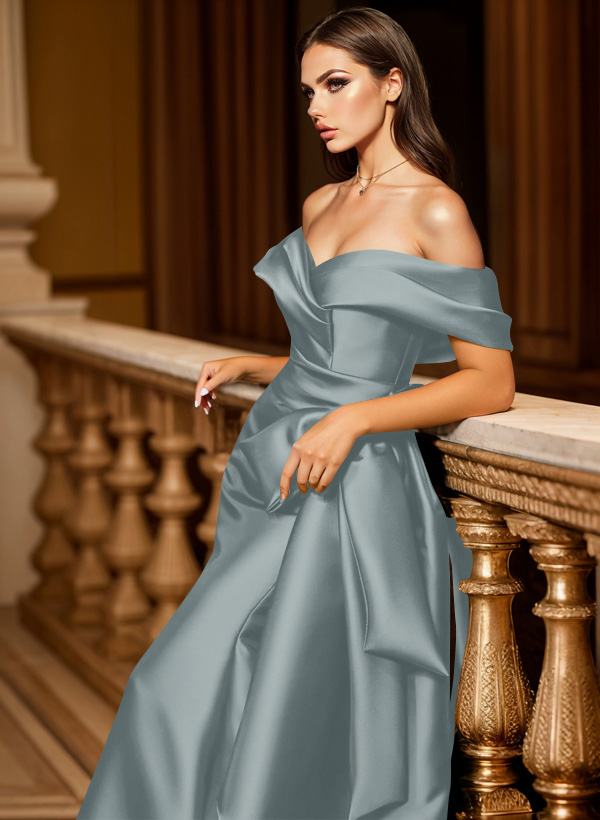Trumpet/Mermaid Off-The-Shoulder Sleeveless Sweep Train Satin Bridesmaid Dresses, product image 9