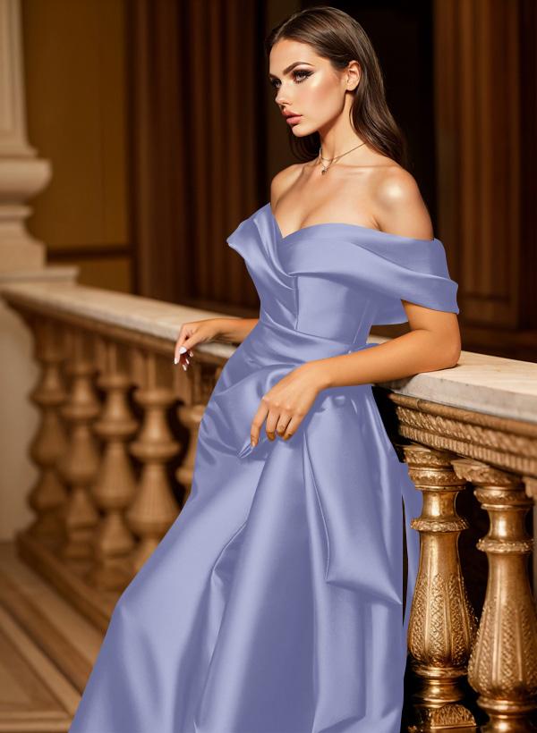 Trumpet/Mermaid Off-The-Shoulder Sleeveless Sweep Train Satin Bridesmaid Dresses, product image 73