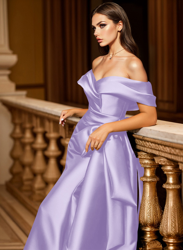Trumpet/Mermaid Off-The-Shoulder Sleeveless Sweep Train Satin Bridesmaid Dresses, product image 70