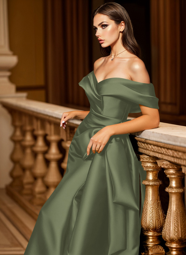 Trumpet/Mermaid Off-The-Shoulder Sleeveless Sweep Train Satin Bridesmaid Dresses, product image 134