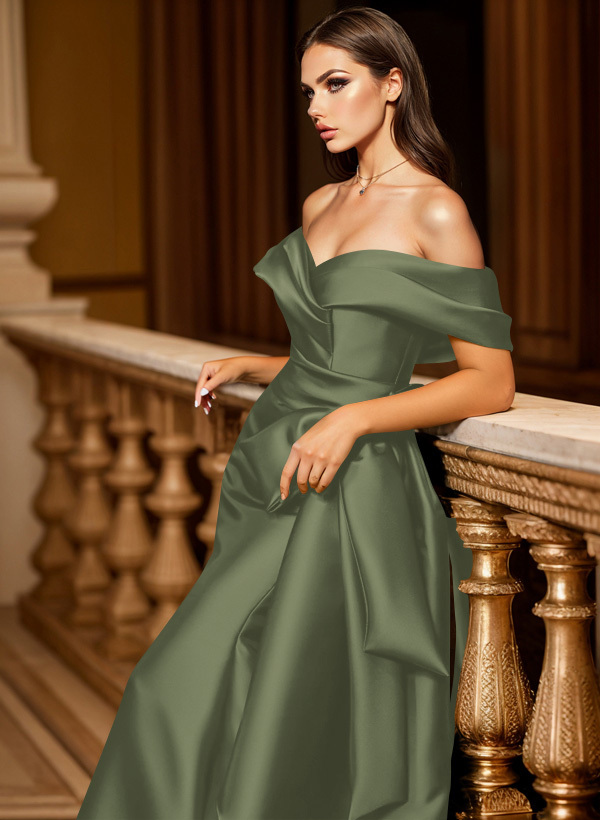 Trumpet/Mermaid Off-The-Shoulder Sleeveless Sweep Train Satin Bridesmaid Dresses, product image 134