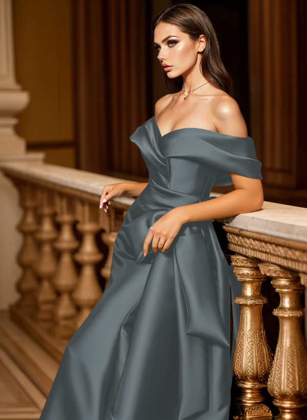 Trumpet/Mermaid Off-The-Shoulder Sleeveless Sweep Train Satin Bridesmaid Dresses, product image 126