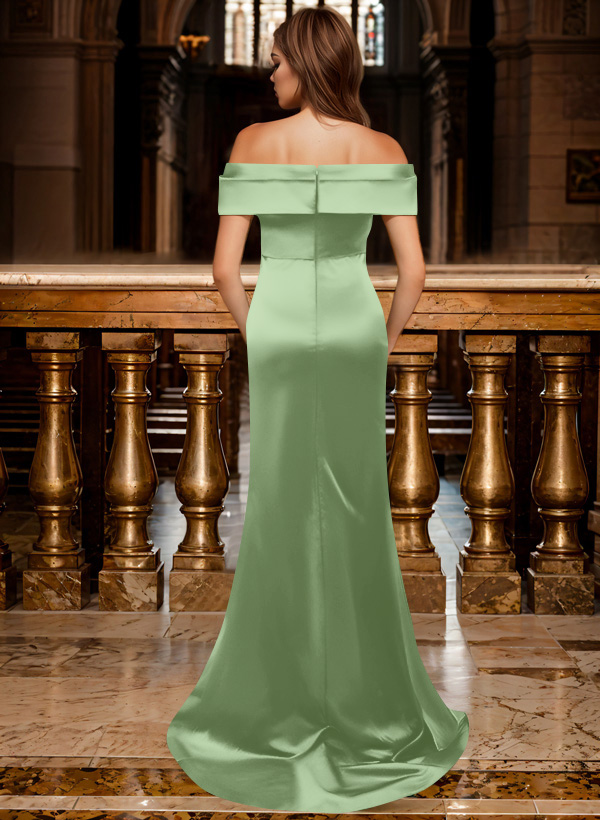 Trumpet/Mermaid Off-The-Shoulder Sleeveless Sweep Train Satin Bridesmaid Dresses, product image 95