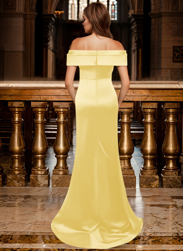 Trumpet/Mermaid Off-The-Shoulder Sleeveless Sweep Train Satin Bridesmaid Dresses, product image 109