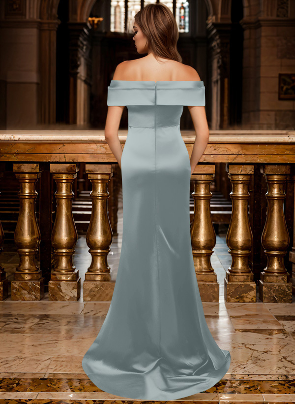 Trumpet/Mermaid Off-The-Shoulder Sleeveless Sweep Train Satin Bridesmaid Dresses, product image 10