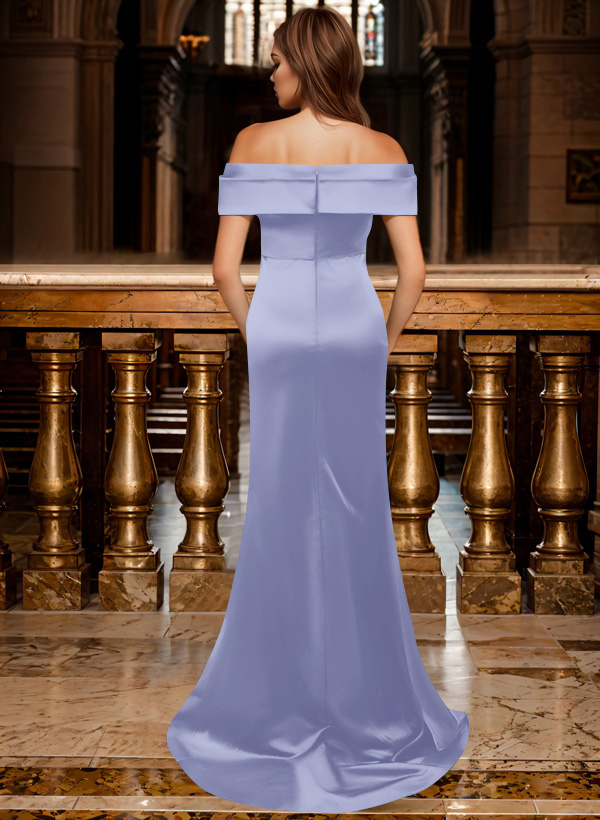 Trumpet/Mermaid Off-The-Shoulder Sleeveless Sweep Train Satin Bridesmaid Dresses, product image 74