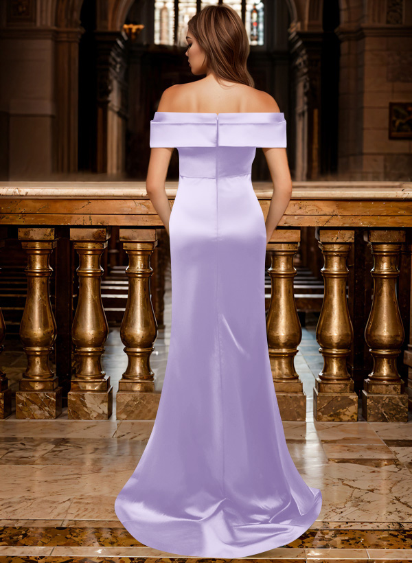 Trumpet/Mermaid Off-The-Shoulder Sleeveless Sweep Train Satin Bridesmaid Dresses, product image 71