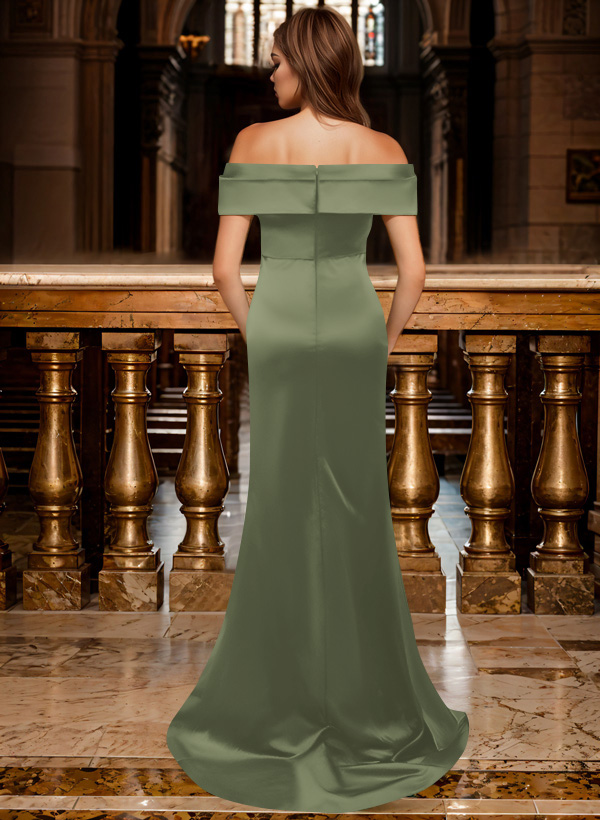 Trumpet/Mermaid Off-The-Shoulder Sleeveless Sweep Train Satin Bridesmaid Dresses, product image 136