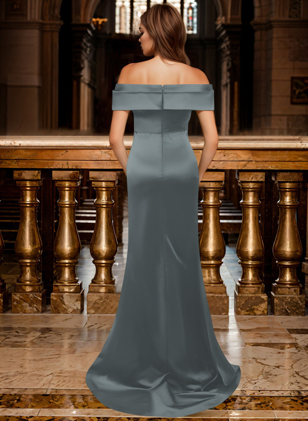 Trumpet/Mermaid Off-The-Shoulder Sleeveless Sweep Train Satin Bridesmaid Dresses, product image 127