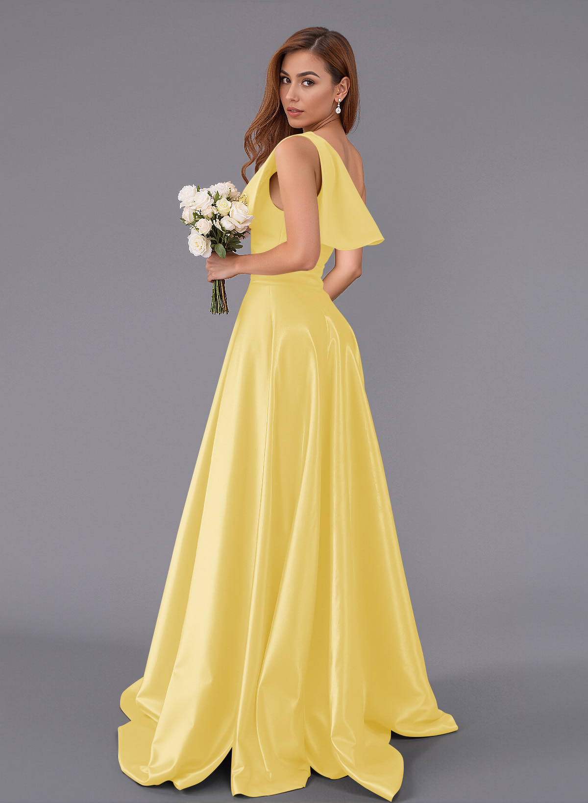 Classy Bow(s) One-Shoulder A-Line Sweep Train Satin Bridesmaid Dresses With Pockets, product image 42