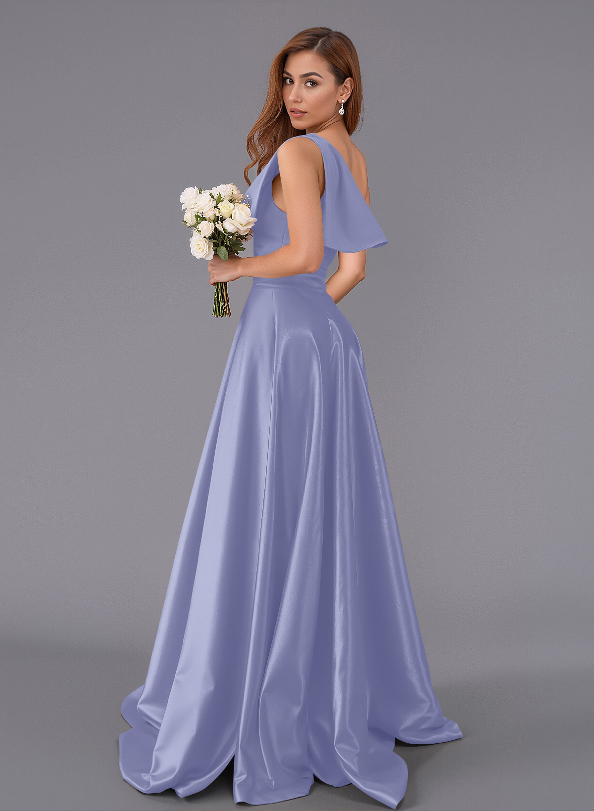 Classy Bow(s) One-Shoulder A-Line Sweep Train Satin Bridesmaid Dresses With Pockets, product image 74