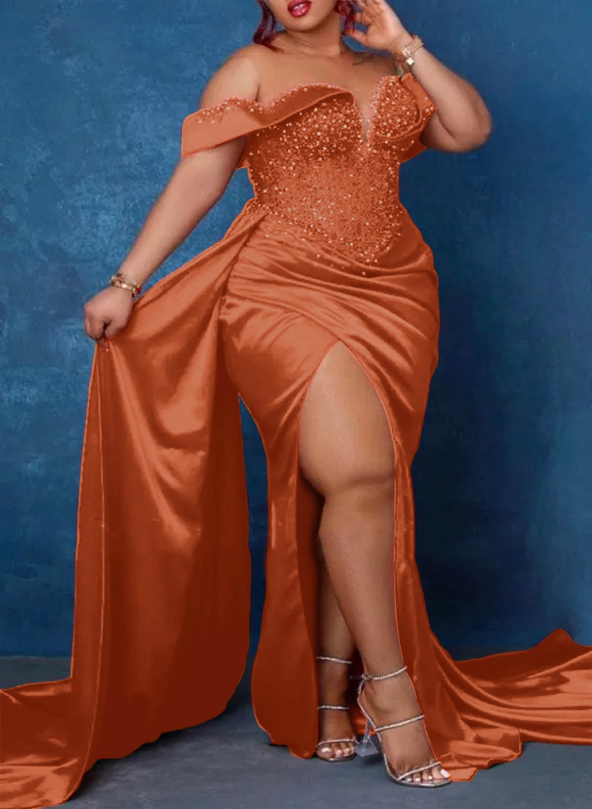 Trumpet/Mermaid Sweetheart Silk Like Satin Bridesmaid Dresses With High Split, product image 48