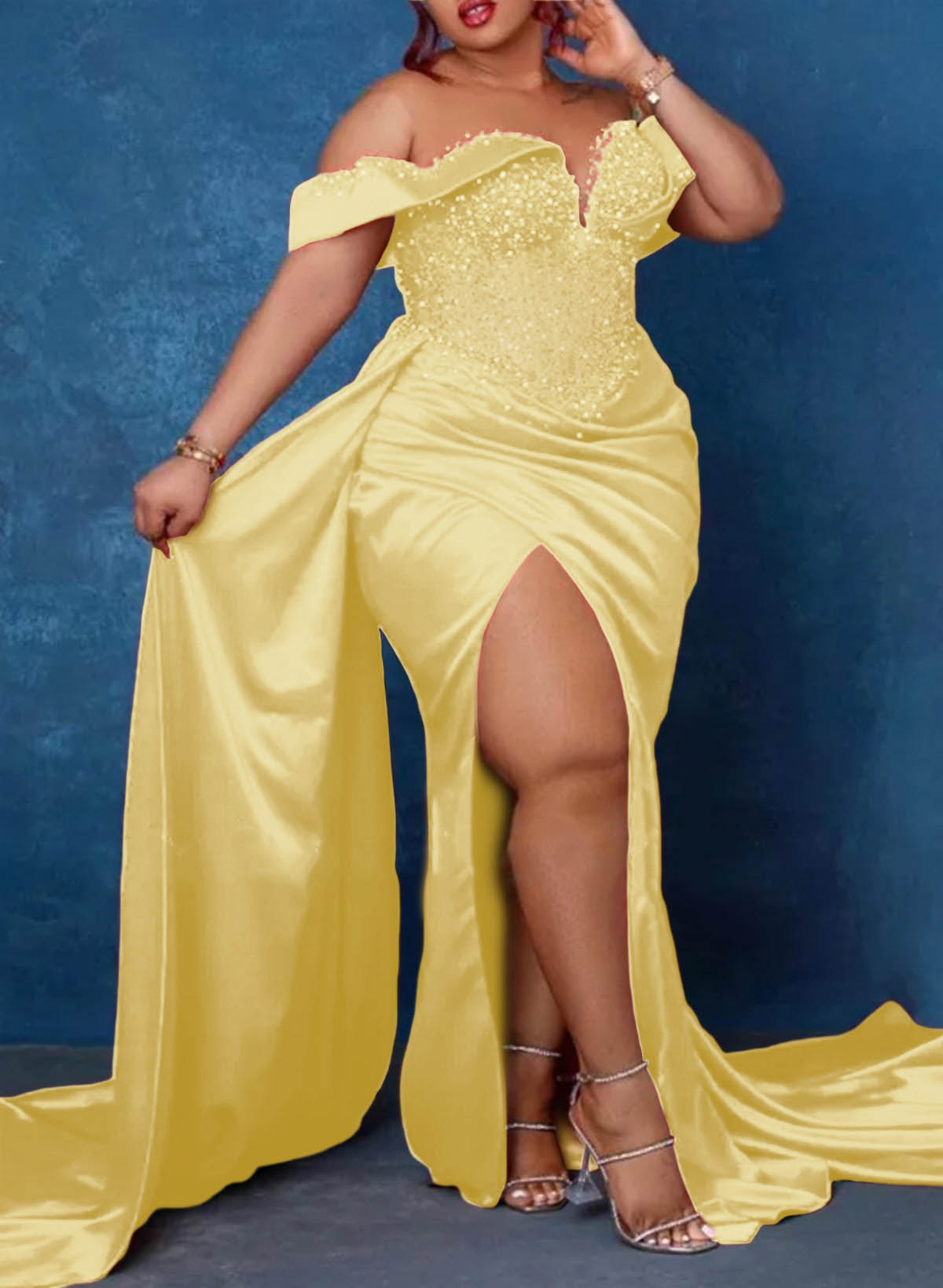 Trumpet/Mermaid Sweetheart Silk Like Satin Bridesmaid Dresses With High Split, product image 30