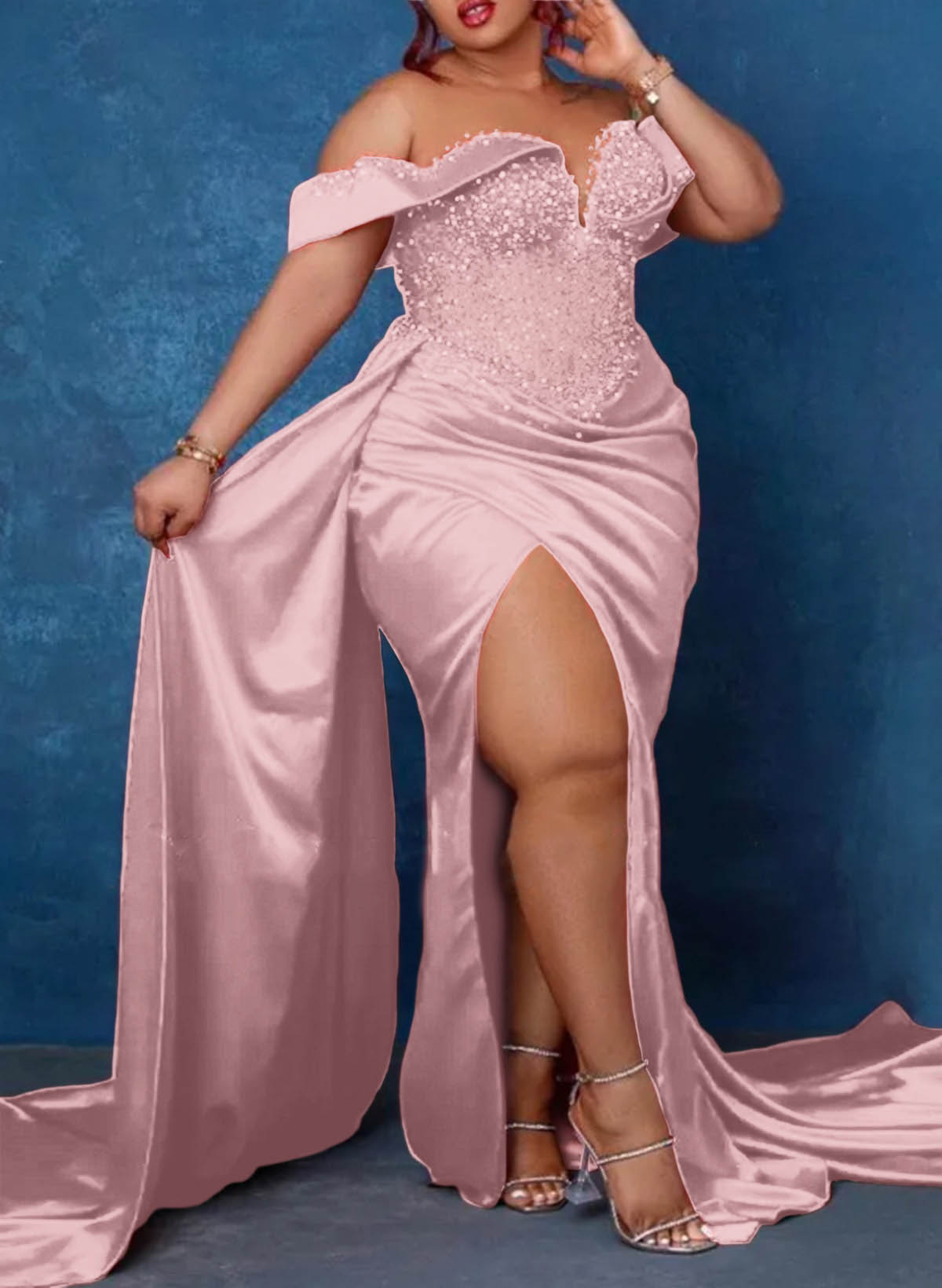 Trumpet/Mermaid Sweetheart Silk Like Satin Bridesmaid Dresses With High Split, product image 7