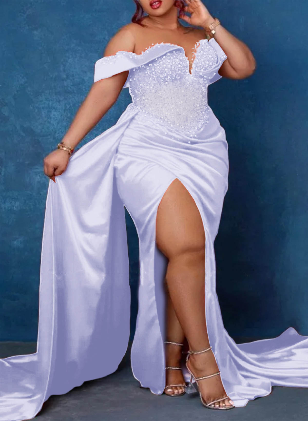 Trumpet/Mermaid Sweetheart Silk Like Satin Bridesmaid Dresses With High Split, product image 44