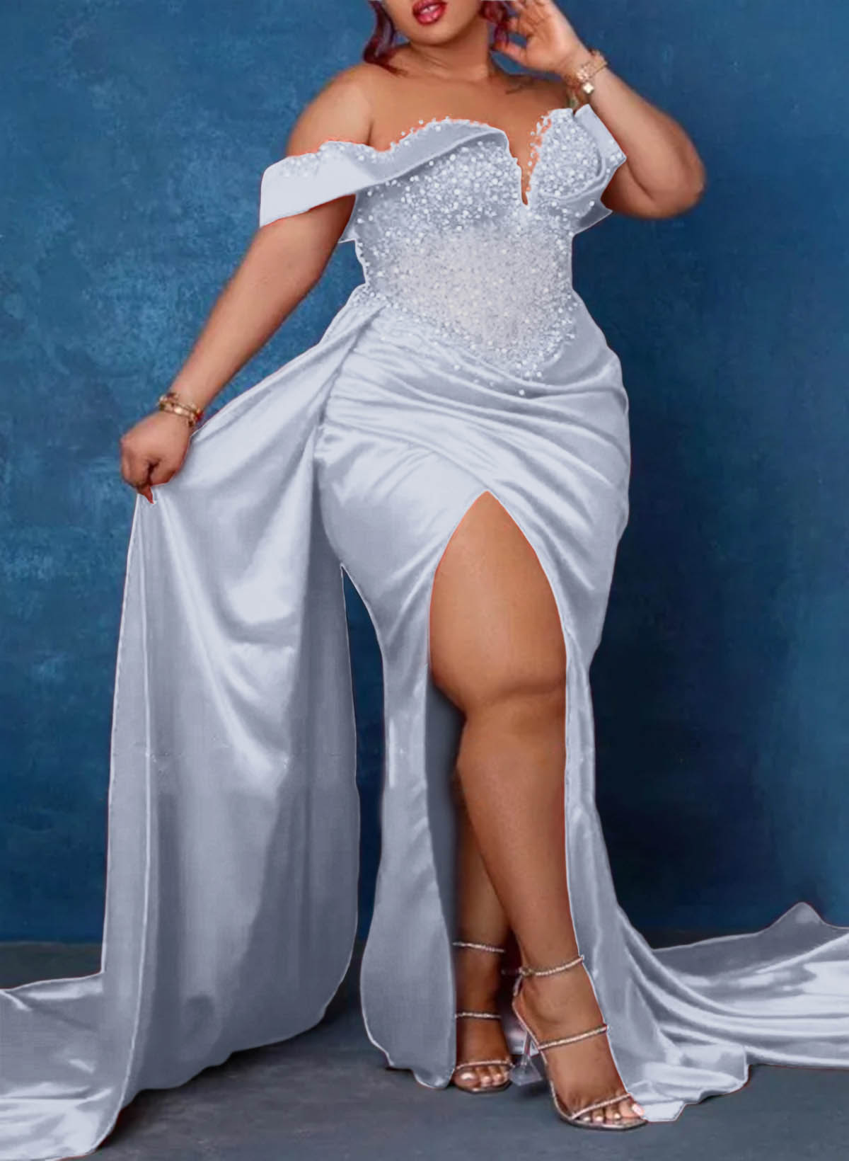 Trumpet/Mermaid Sweetheart Silk Like Satin Bridesmaid Dresses With High Split, product image 41