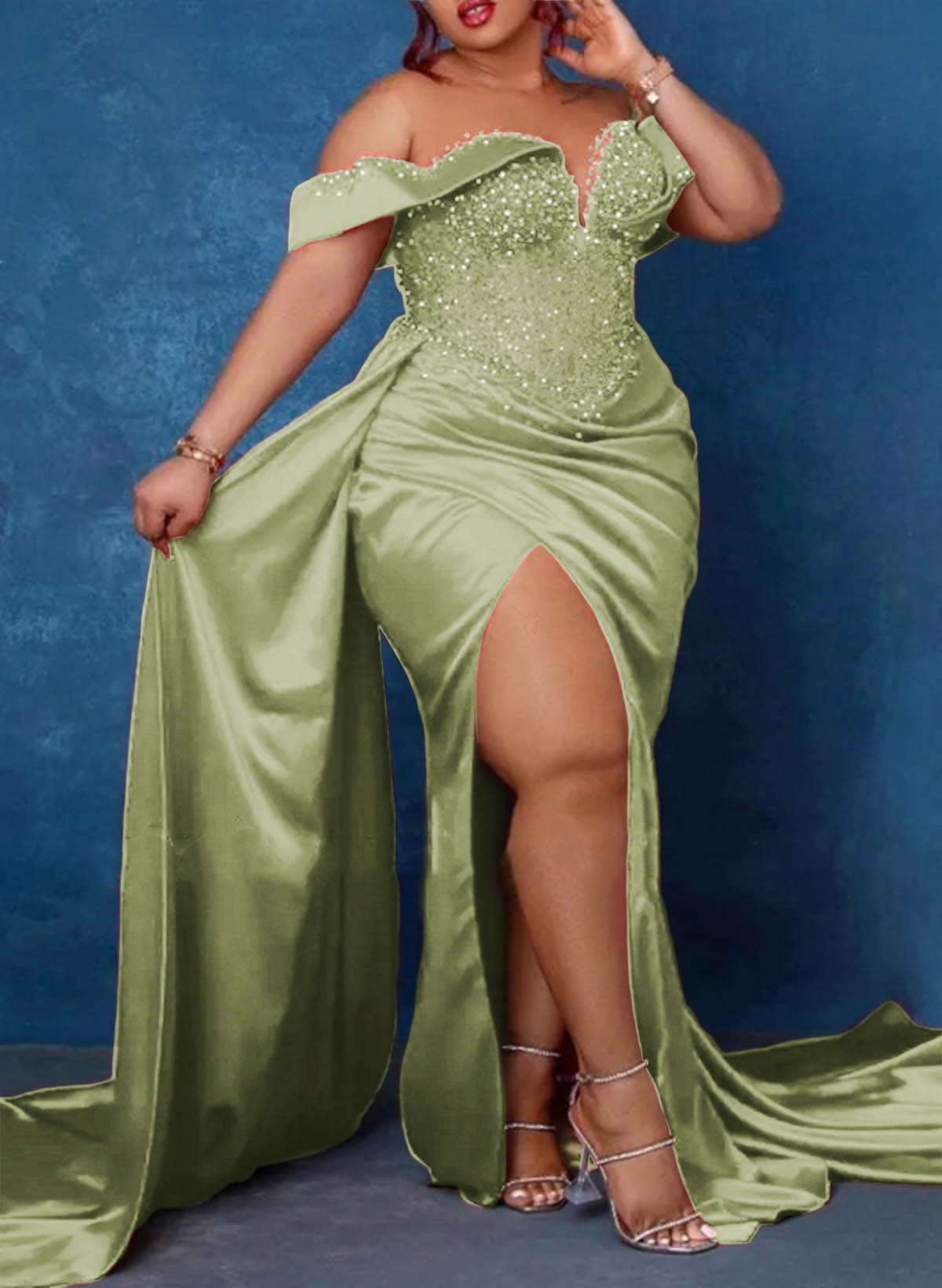 Trumpet/Mermaid Sweetheart Silk Like Satin Bridesmaid Dresses With High Split, product image 54