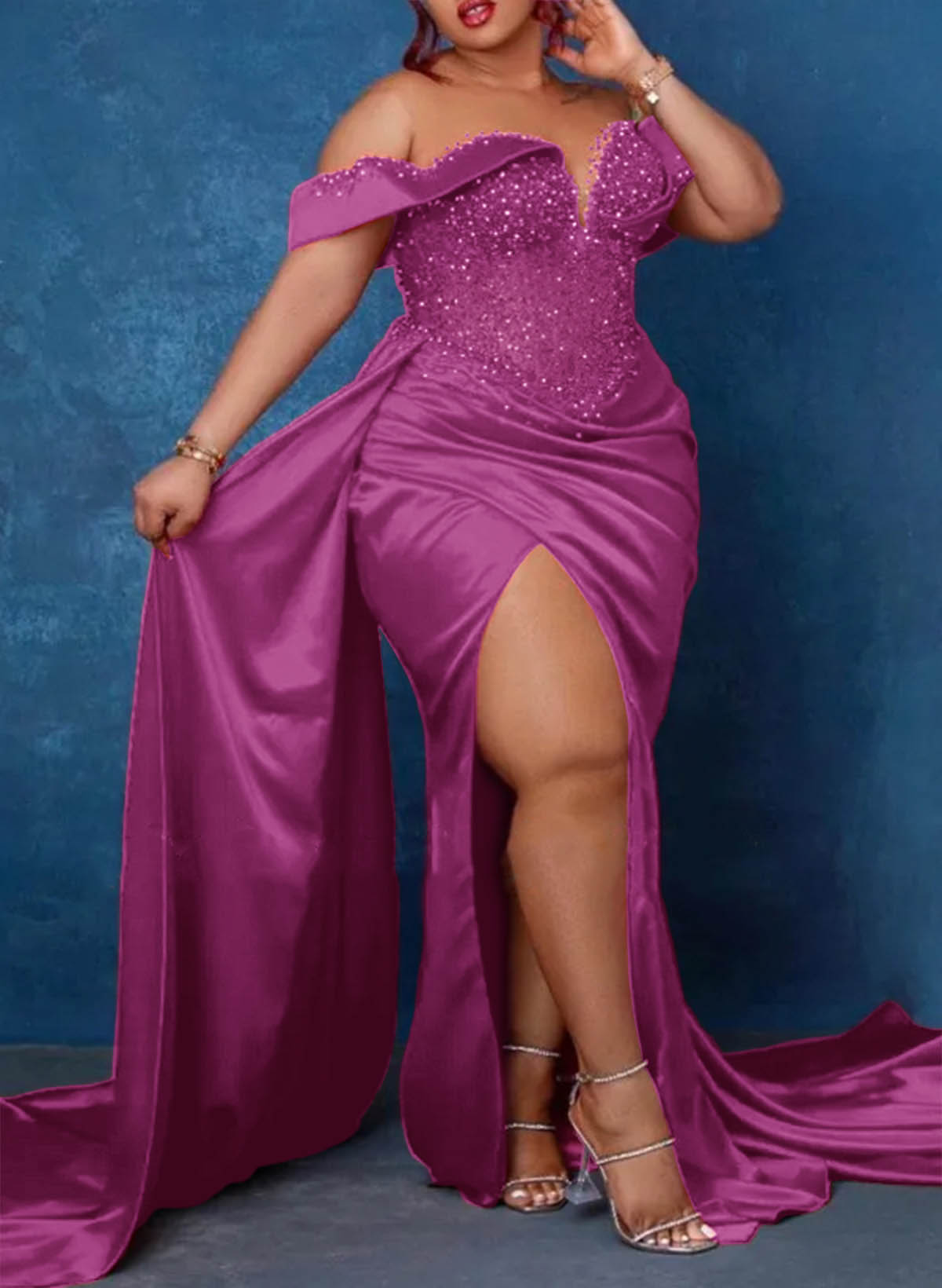 Trumpet/Mermaid Sweetheart Silk Like Satin Bridesmaid Dresses With High Split, product image 38