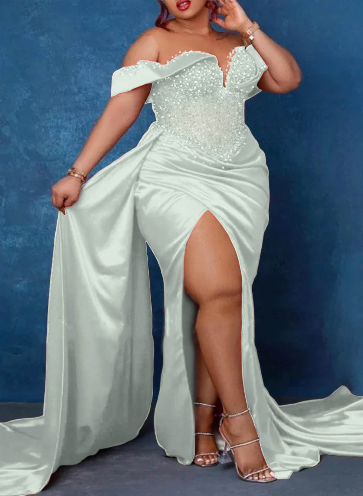 Trumpet/Mermaid Sweetheart Silk Like Satin Bridesmaid Dresses With High Split, product image 45