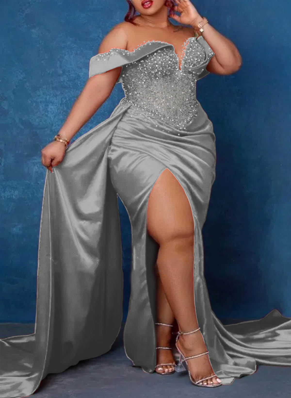 Trumpet/Mermaid Sweetheart Silk Like Satin Bridesmaid Dresses With High Split, product image 26
