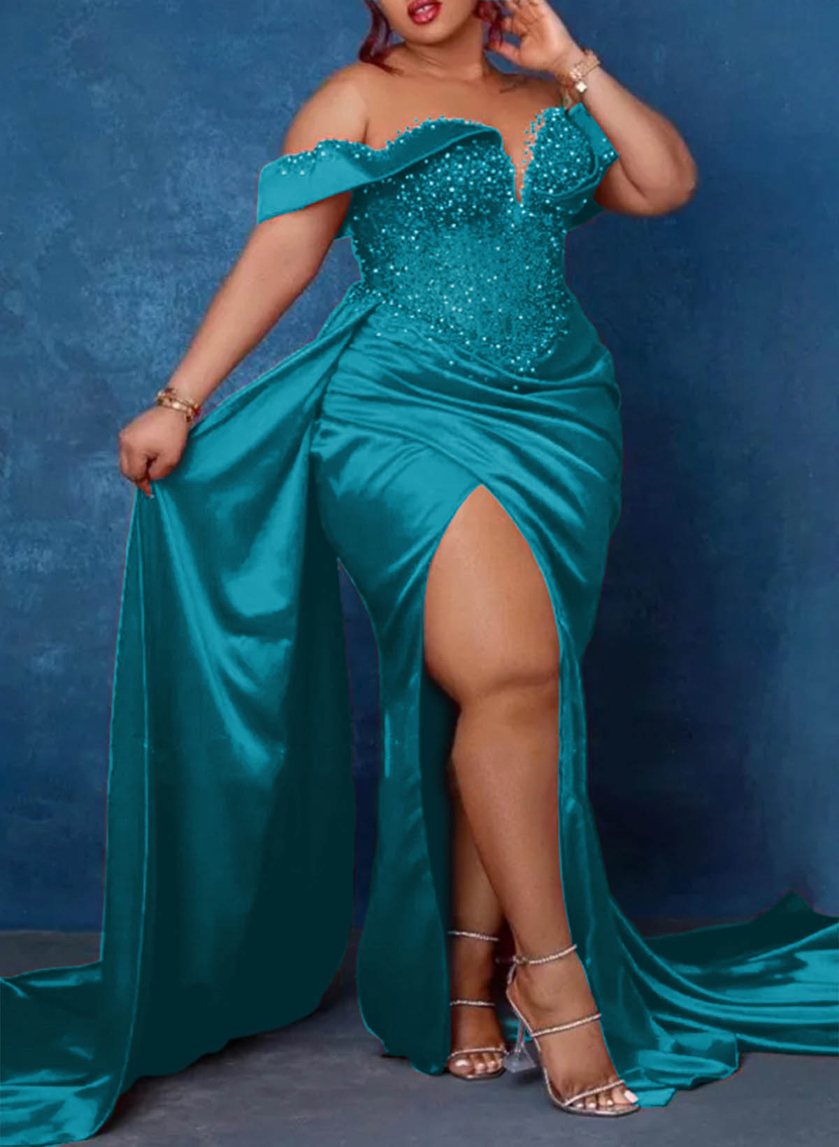 Trumpet/Mermaid Sweetheart Silk Like Satin Bridesmaid Dresses With High Split, product image 55