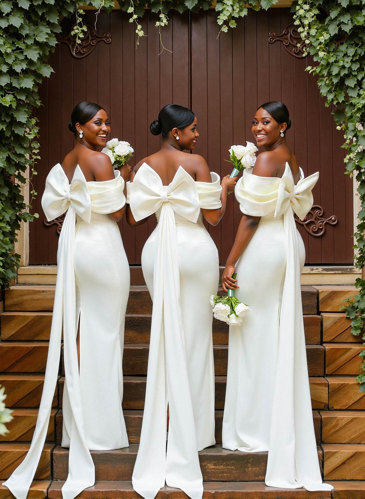 Sheath/Column Off-The-Shoulder Sleeveless Floor-Length Elastic Satin Bridesmaid Dresses With Bow/Pleated, product image 21