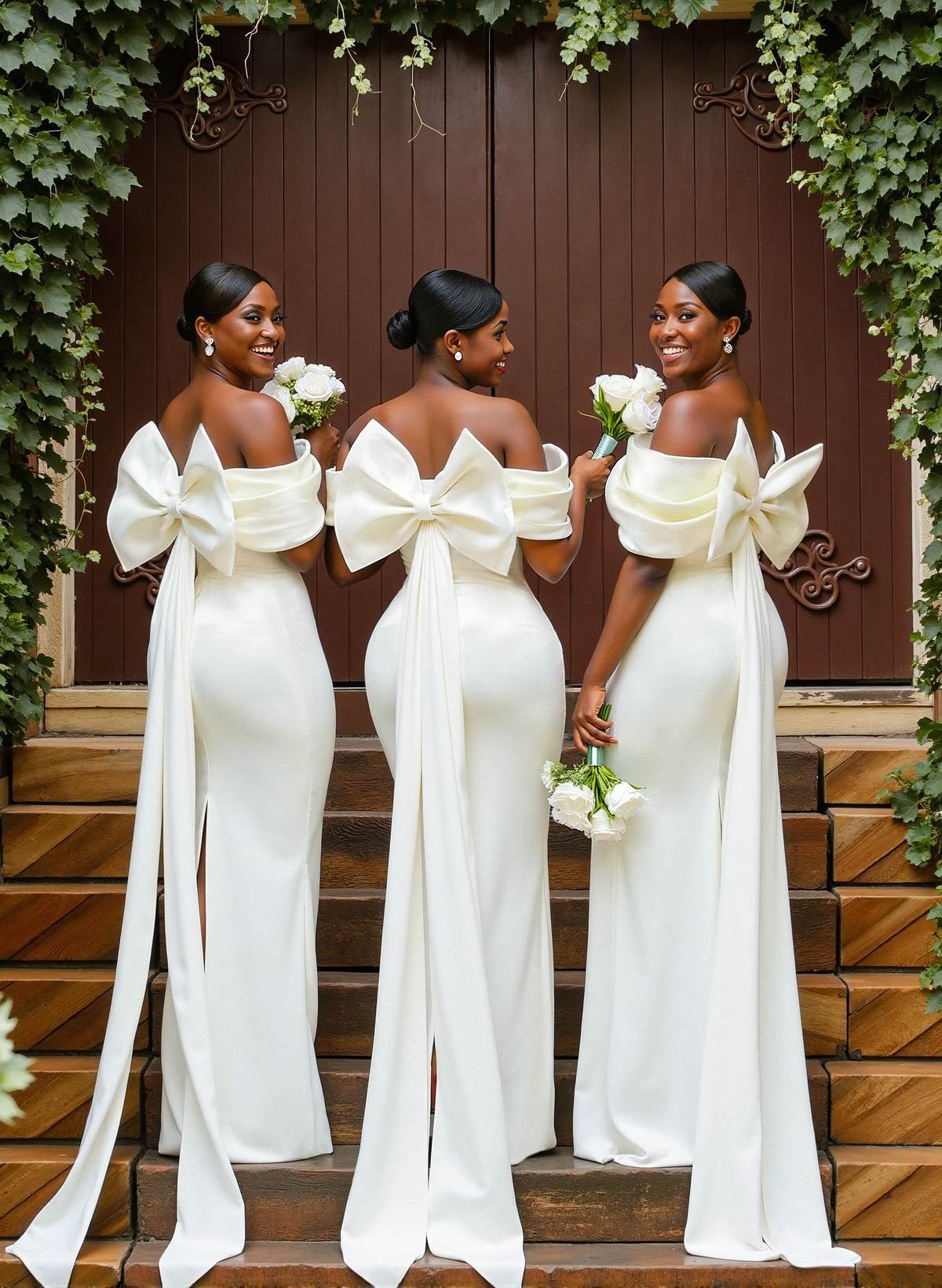 Sheath/Column Off-The-Shoulder Sleeveless Floor-Length Elastic Satin Bridesmaid Dresses With Bow/Pleated, product image 21