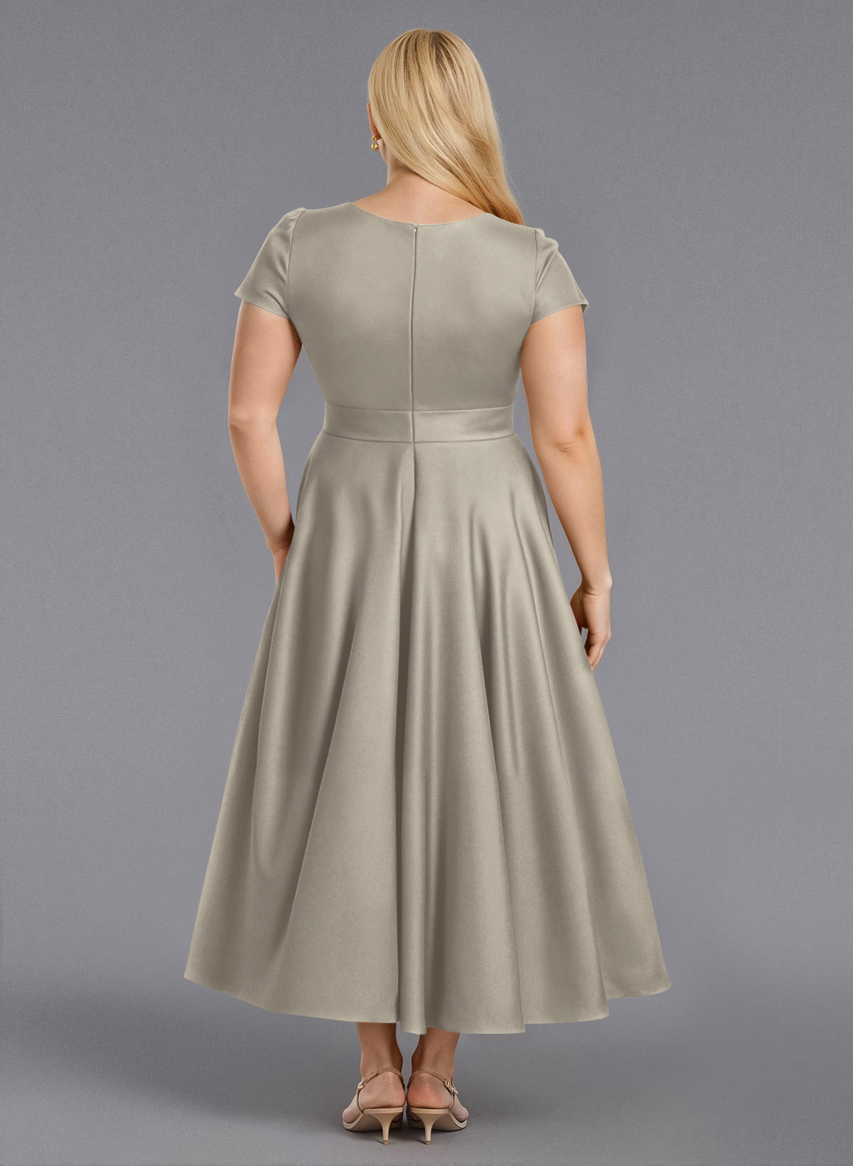 Classic V-Neck Short Sleeves Flower(s) A-Line Ankle-Length Satin Bridesmaid Dresses With Pockets, product image 157