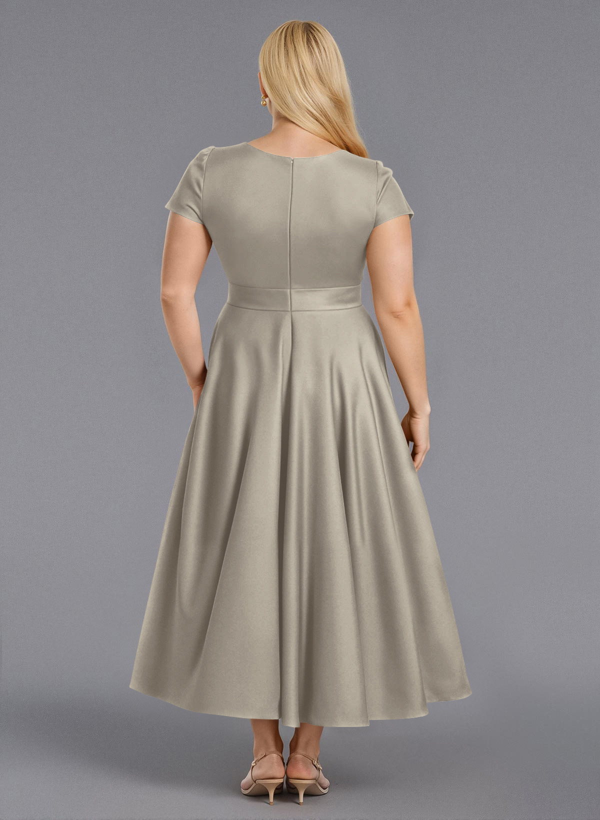 Classic V-Neck Short Sleeves Flower(s) A-Line Ankle-Length Satin Bridesmaid Dresses With Pockets, product image 157