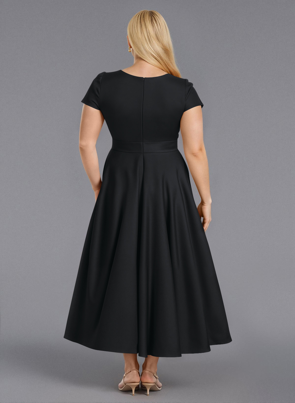 Classic V-Neck Short Sleeves Flower(s) A-Line Ankle-Length Satin Bridesmaid Dresses With Pockets, product image 165