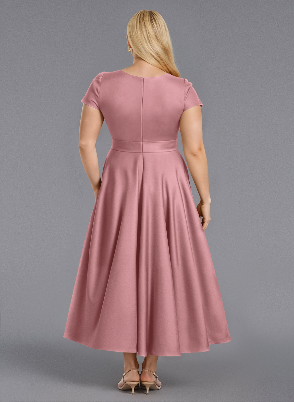 Classic V-Neck Short Sleeves Flower(s) A-Line Ankle-Length Satin Bridesmaid Dresses With Pockets, product image 235