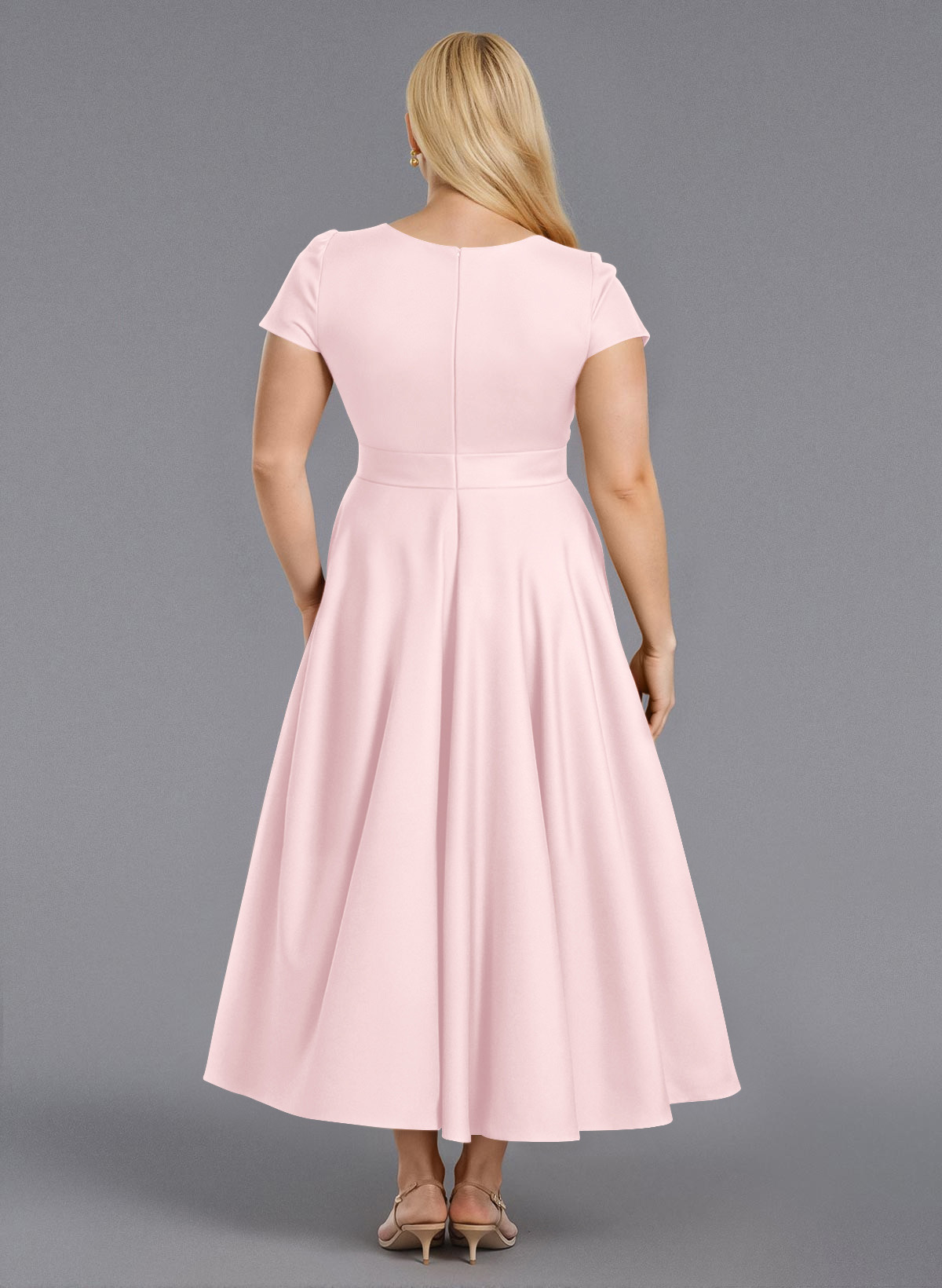 Classic V-Neck Short Sleeves Flower(s) A-Line Ankle-Length Satin Bridesmaid Dresses With Pockets, product image 229