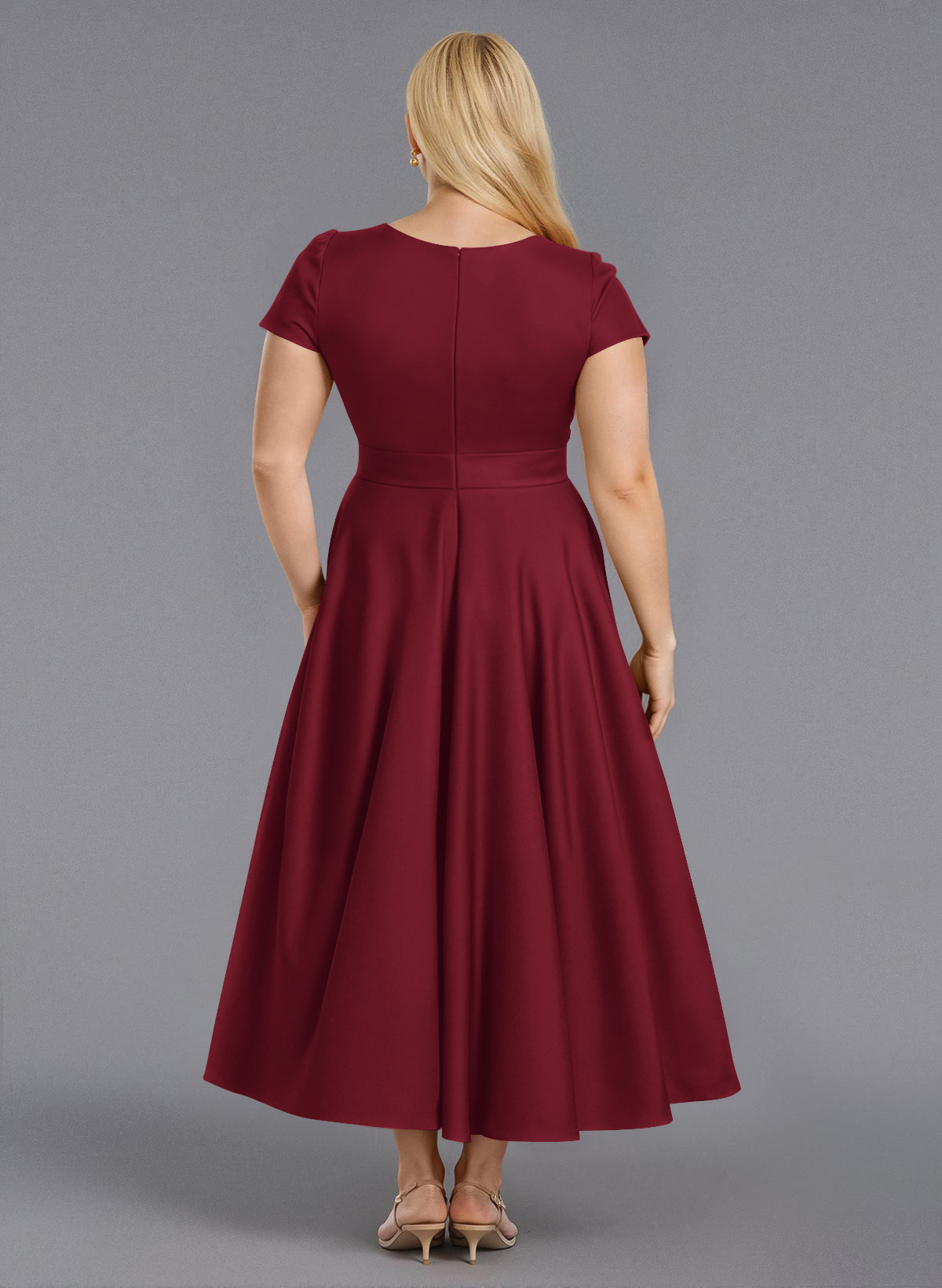Classic V-Neck Short Sleeves Flower(s) A-Line Ankle-Length Satin Bridesmaid Dresses With Pockets, product image 251