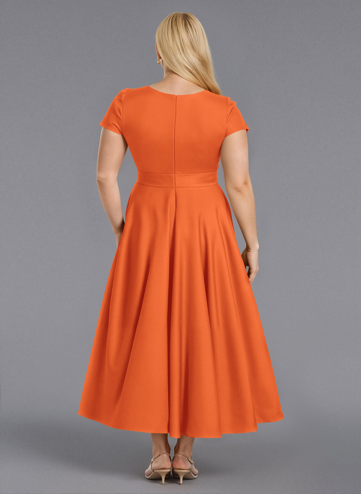 Classic V-Neck Short Sleeves Flower(s) A-Line Ankle-Length Satin Bridesmaid Dresses With Pockets, product image 143