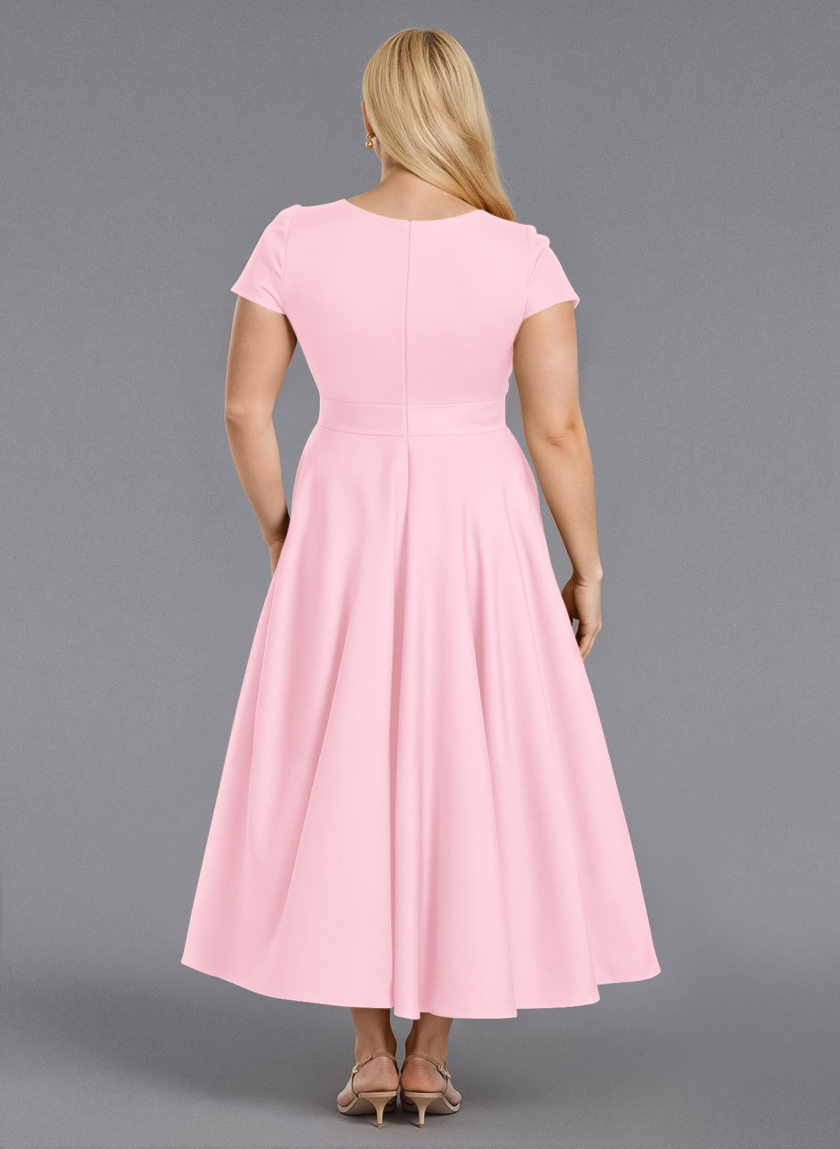 Classic V-Neck Short Sleeves Flower(s) A-Line Ankle-Length Satin Bridesmaid Dresses With Pockets, product image 227