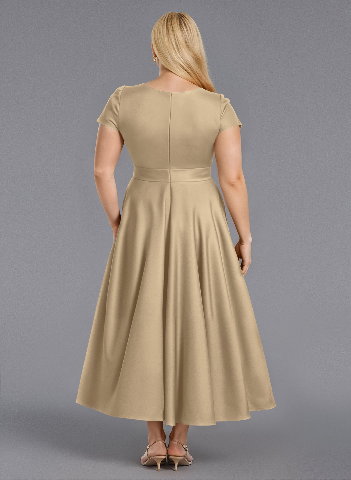 Classic V-Neck Short Sleeves Flower(s) A-Line Ankle-Length Satin Bridesmaid Dresses With Pockets, product image 187