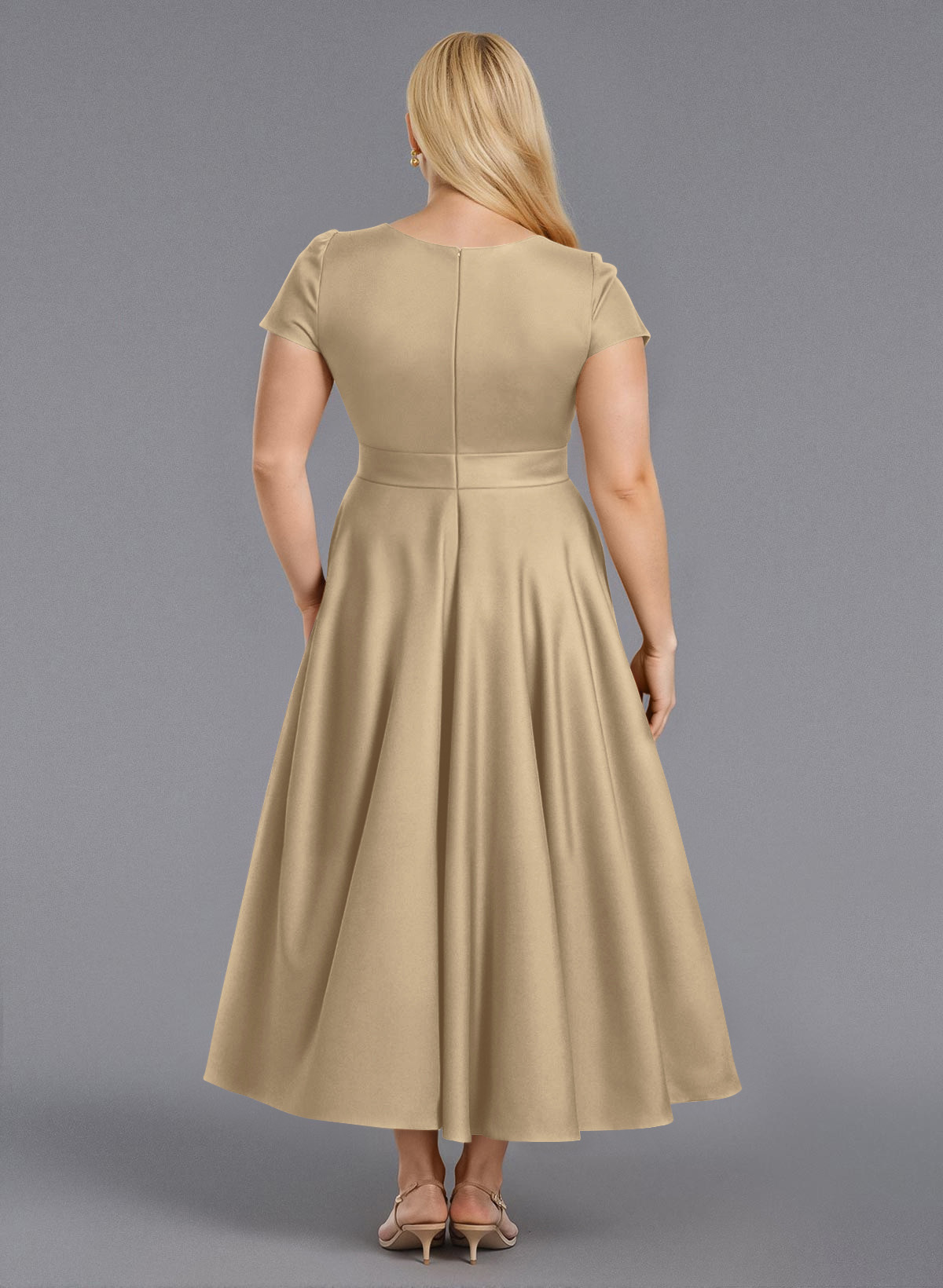 Classic V-Neck Short Sleeves Flower(s) A-Line Ankle-Length Satin Bridesmaid Dresses With Pockets, product image 187