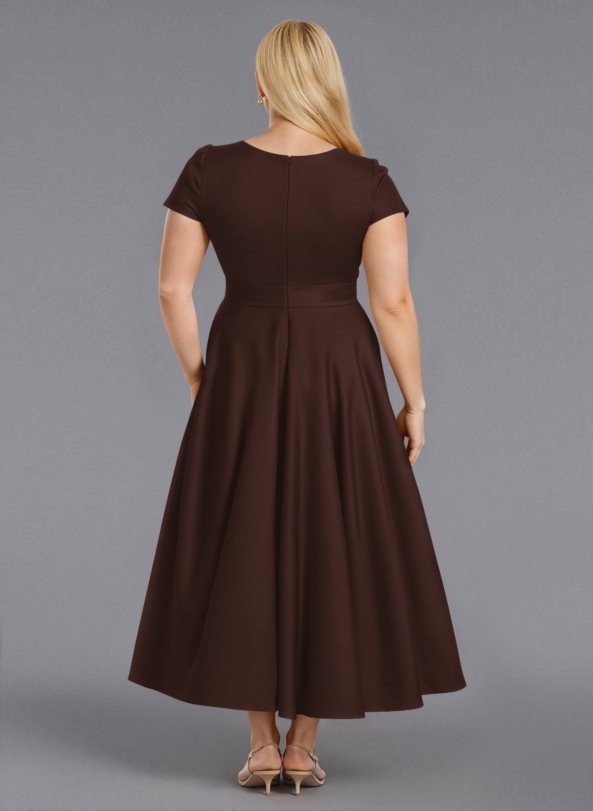 Classic V-Neck Short Sleeves Flower(s) A-Line Ankle-Length Satin Bridesmaid Dresses With Pockets, product image 175