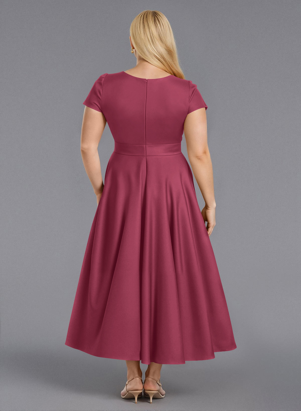 Classic V-Neck Short Sleeves Flower(s) A-Line Ankle-Length Satin Bridesmaid Dresses With Pockets, product image 249