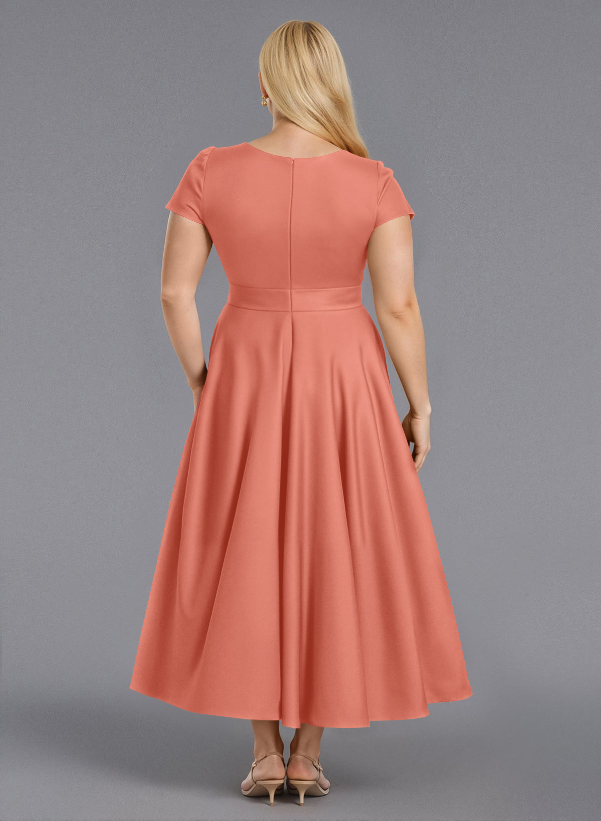 Classic V-Neck Short Sleeves Flower(s) A-Line Ankle-Length Satin Bridesmaid Dresses With Pockets, product image 231
